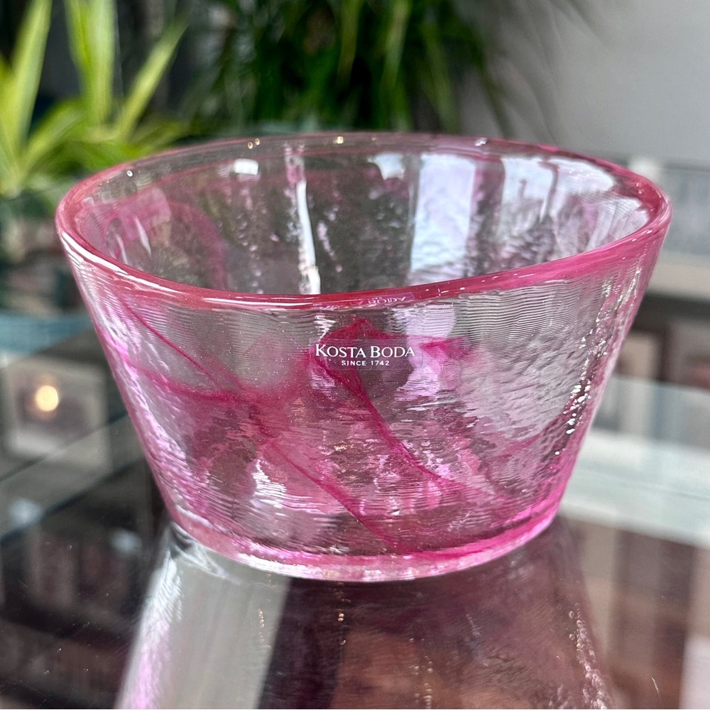 KOSTA BODA Pink Swirl Art Glass Mine 6” Bowl By Ulrica Hydman-Vallien - GORG! - Picture 6 of 16